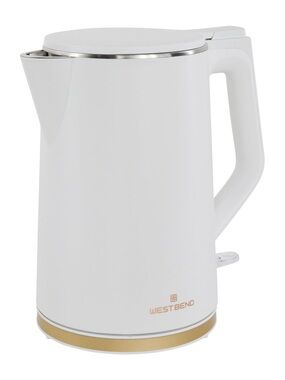 New West Bend White Electric Kettle with Gold Accent